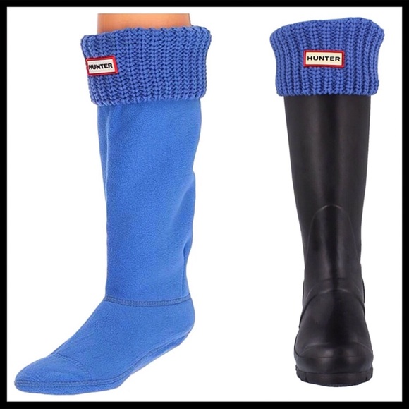 HUNTER ORIGINAL TALL CUFFED BLUE BOOT SOCKS A2C - Picture 2 of 8